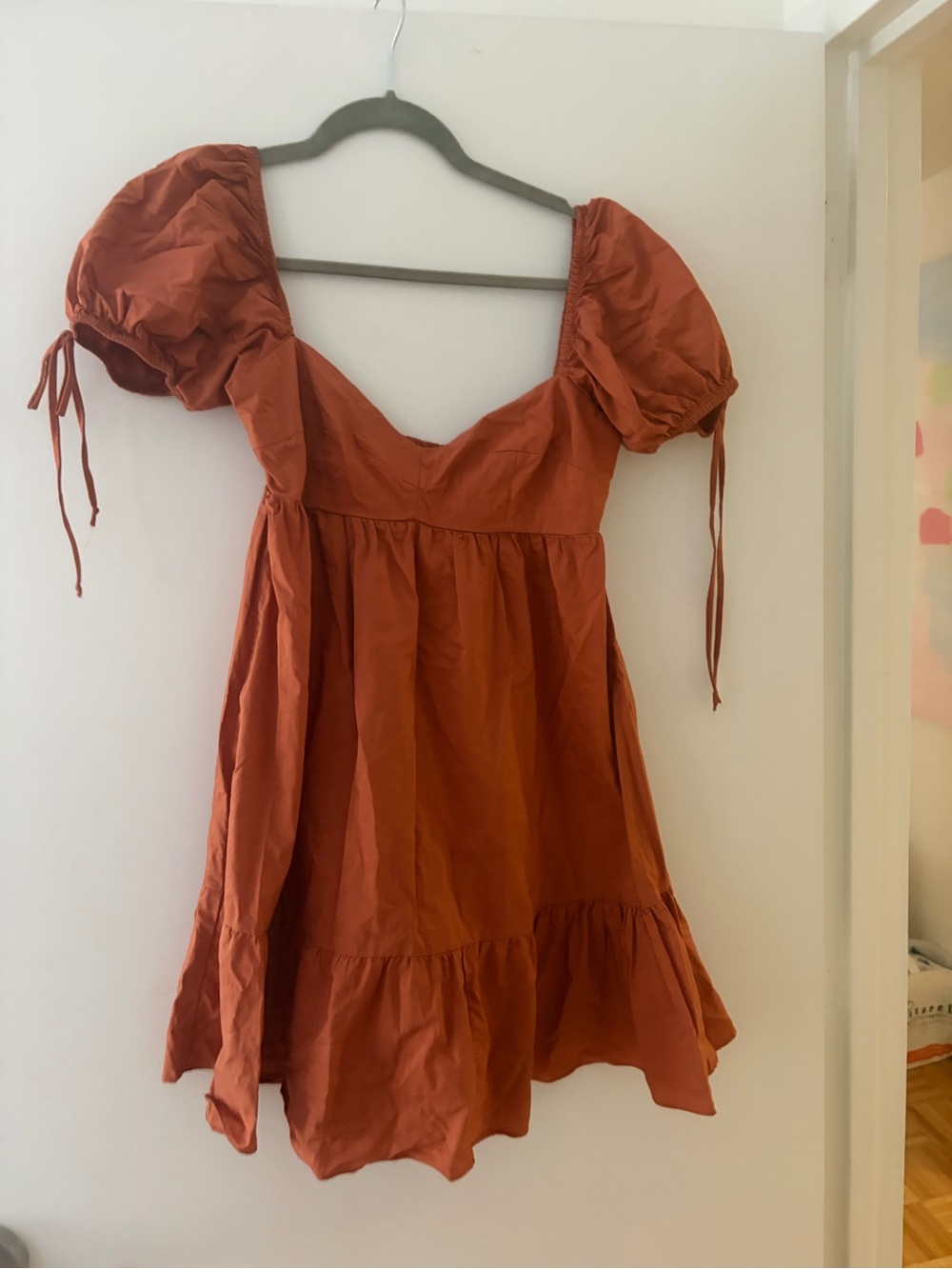 Olivaceous Rust Puff Sleeve Mini Dress
